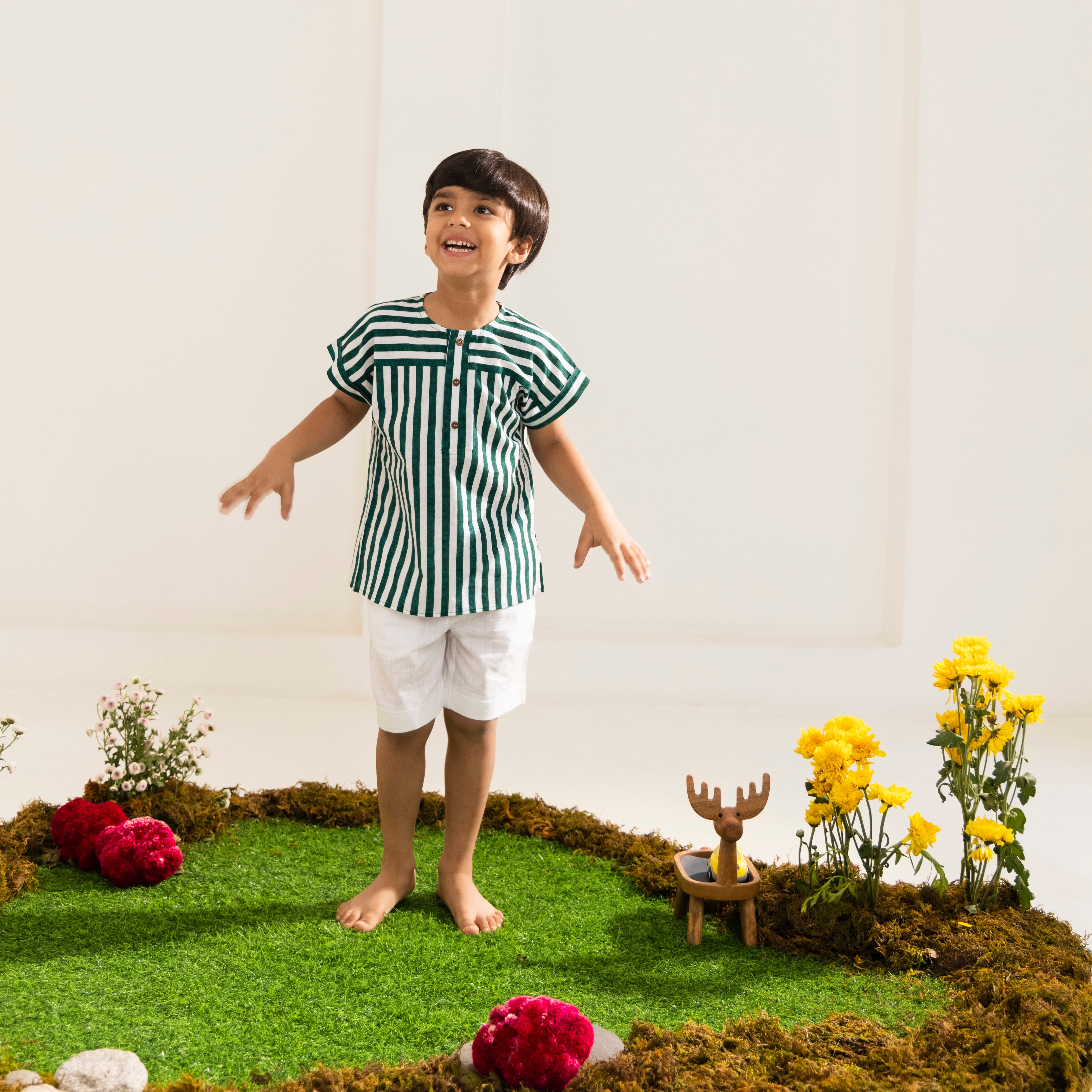 Asher Green Stripe Linen Set