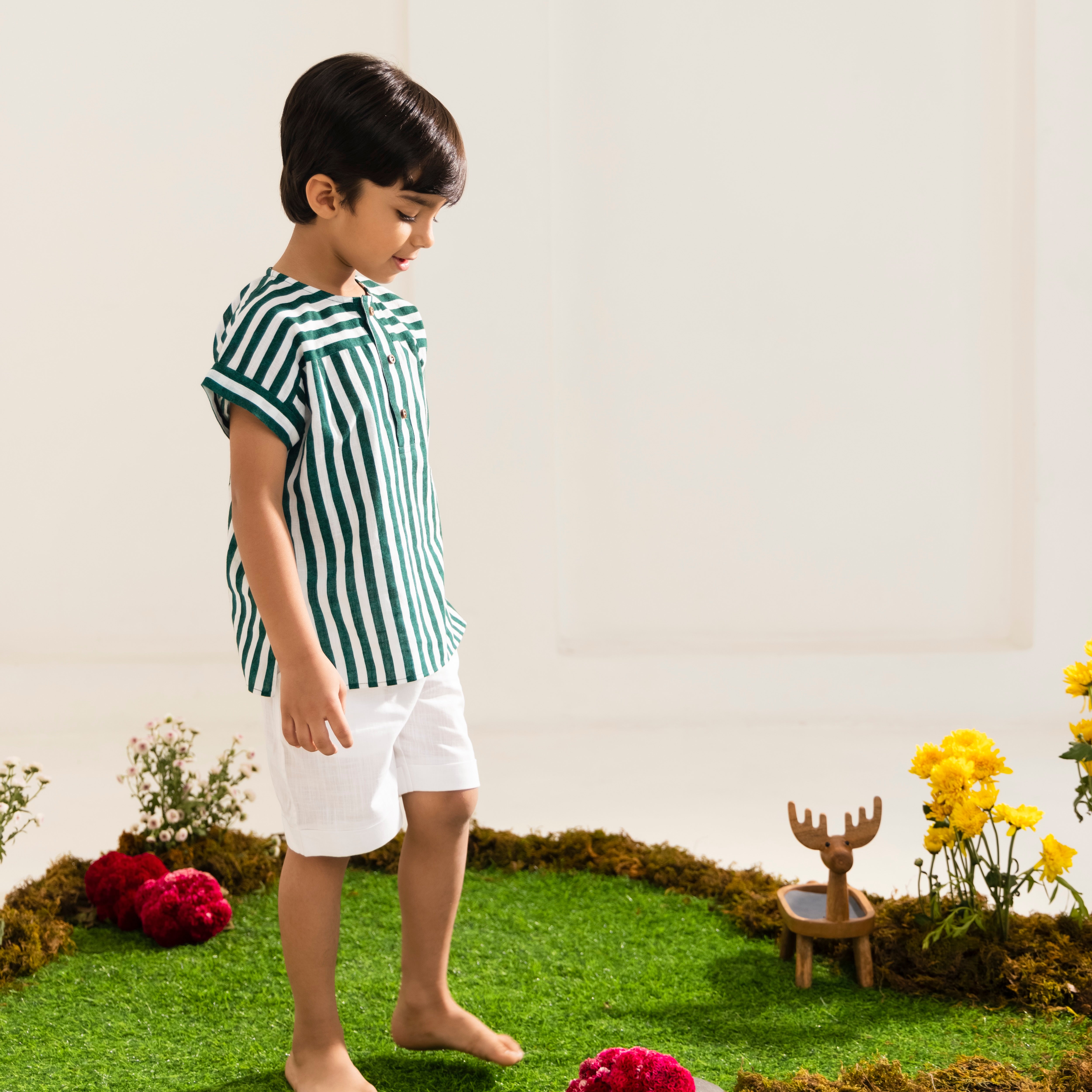 Asher Green Stripe Linen Set