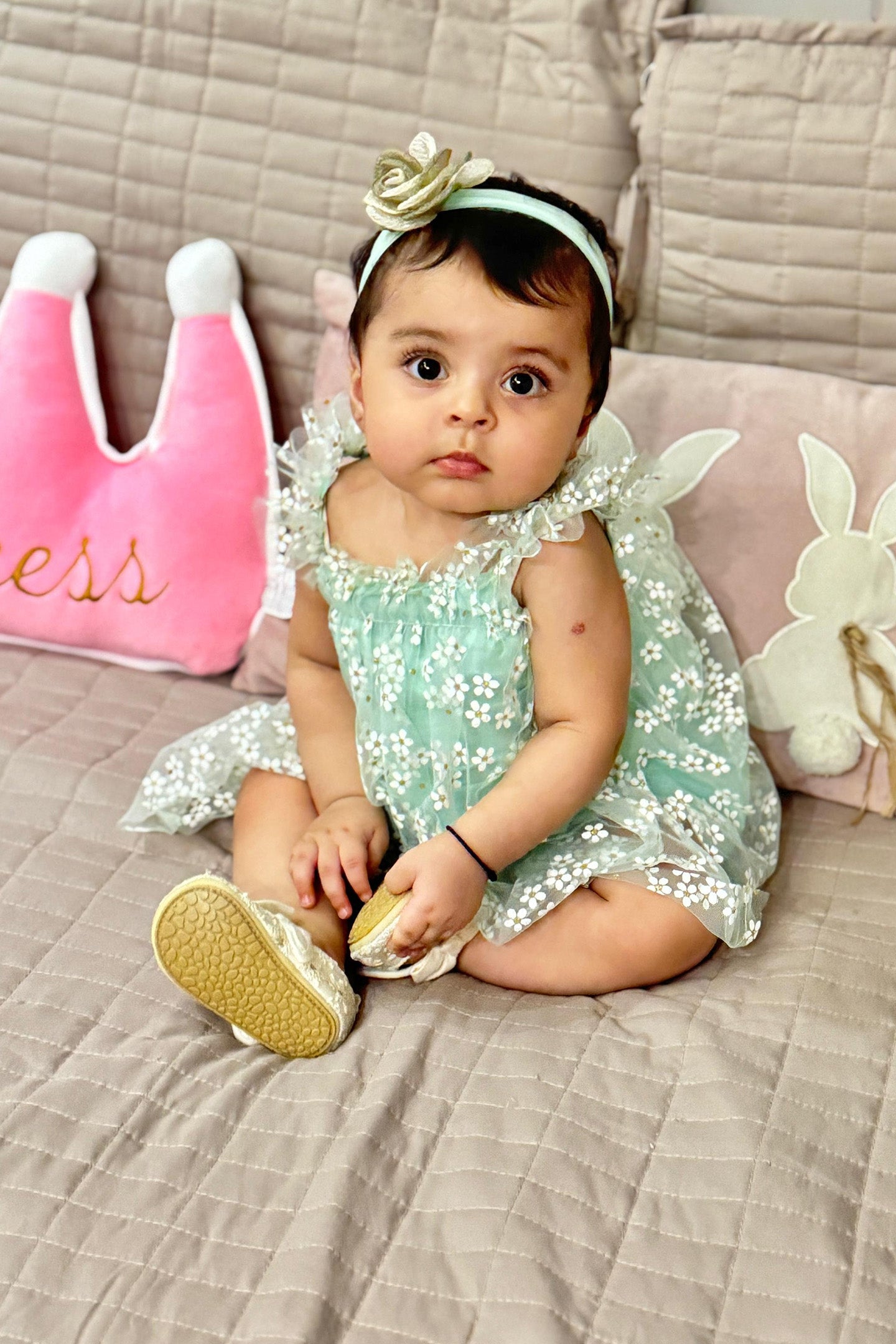 Floral Embroidered Tulle Dress with White Flowers | Ethereal Elegance