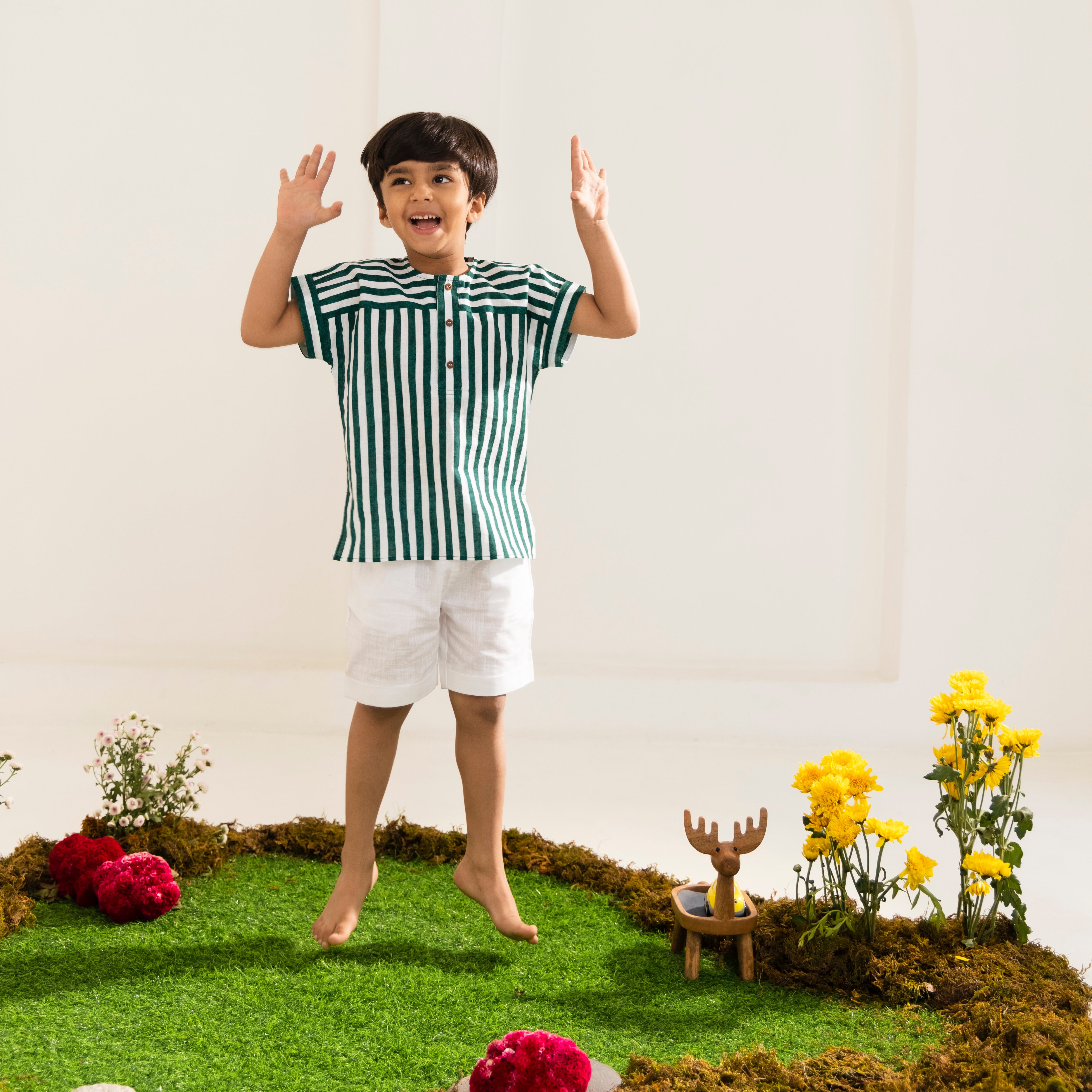 Asher Green Stripe Linen Set