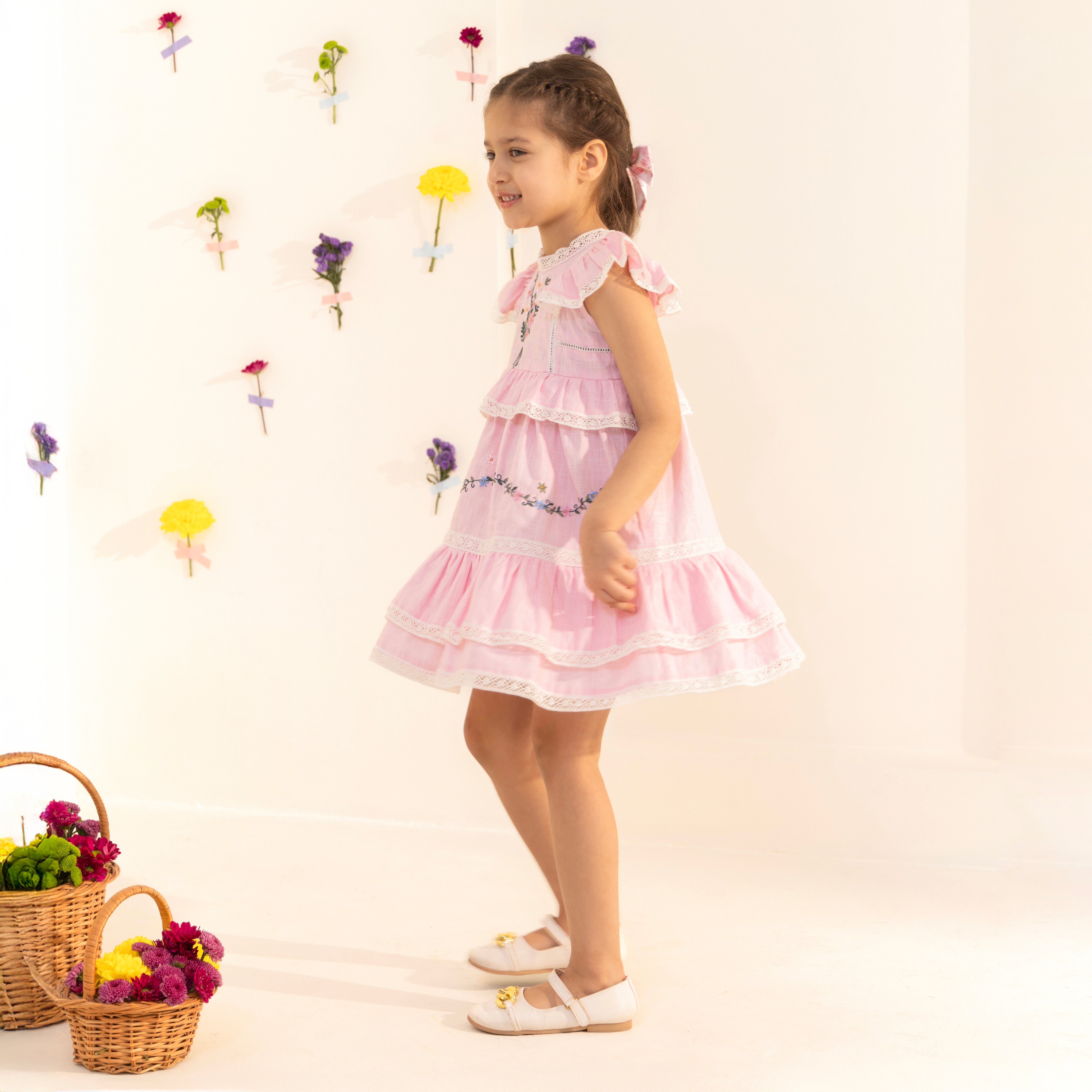 Evelina Pink Linen Dress - Bibbity Bobbity