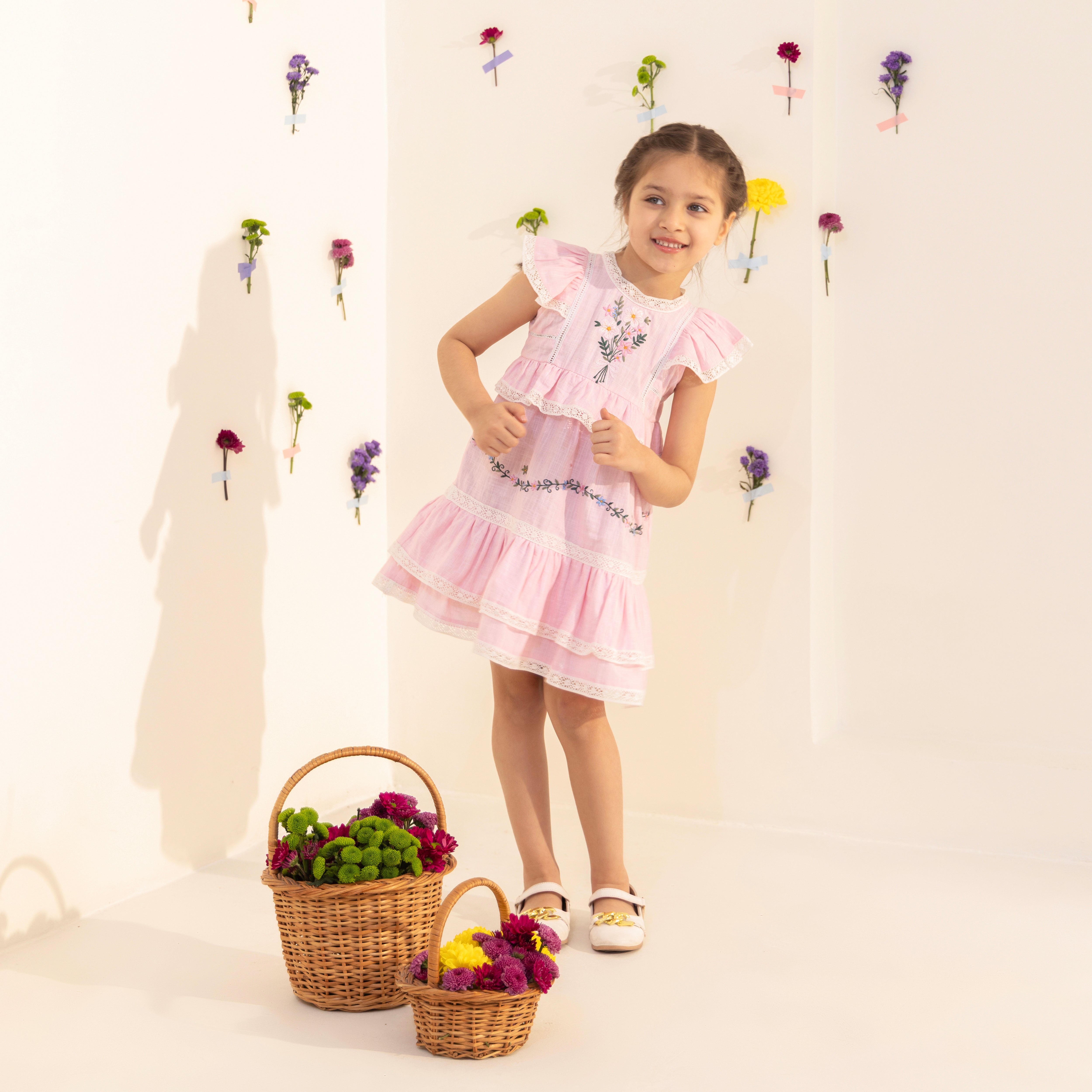 Evelina Pink Linen Dress - Bibbity Bobbity